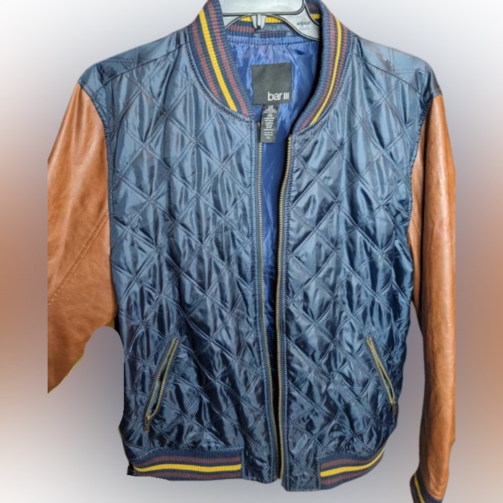 Bar III Blue and Brown Bomber Jacket